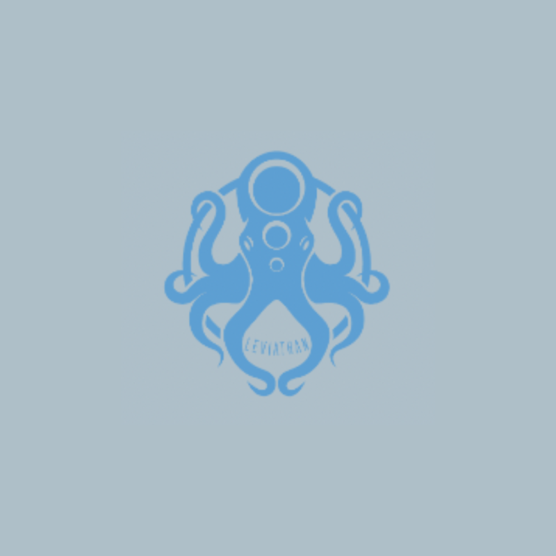 A logo of leviathan in blue with gray background